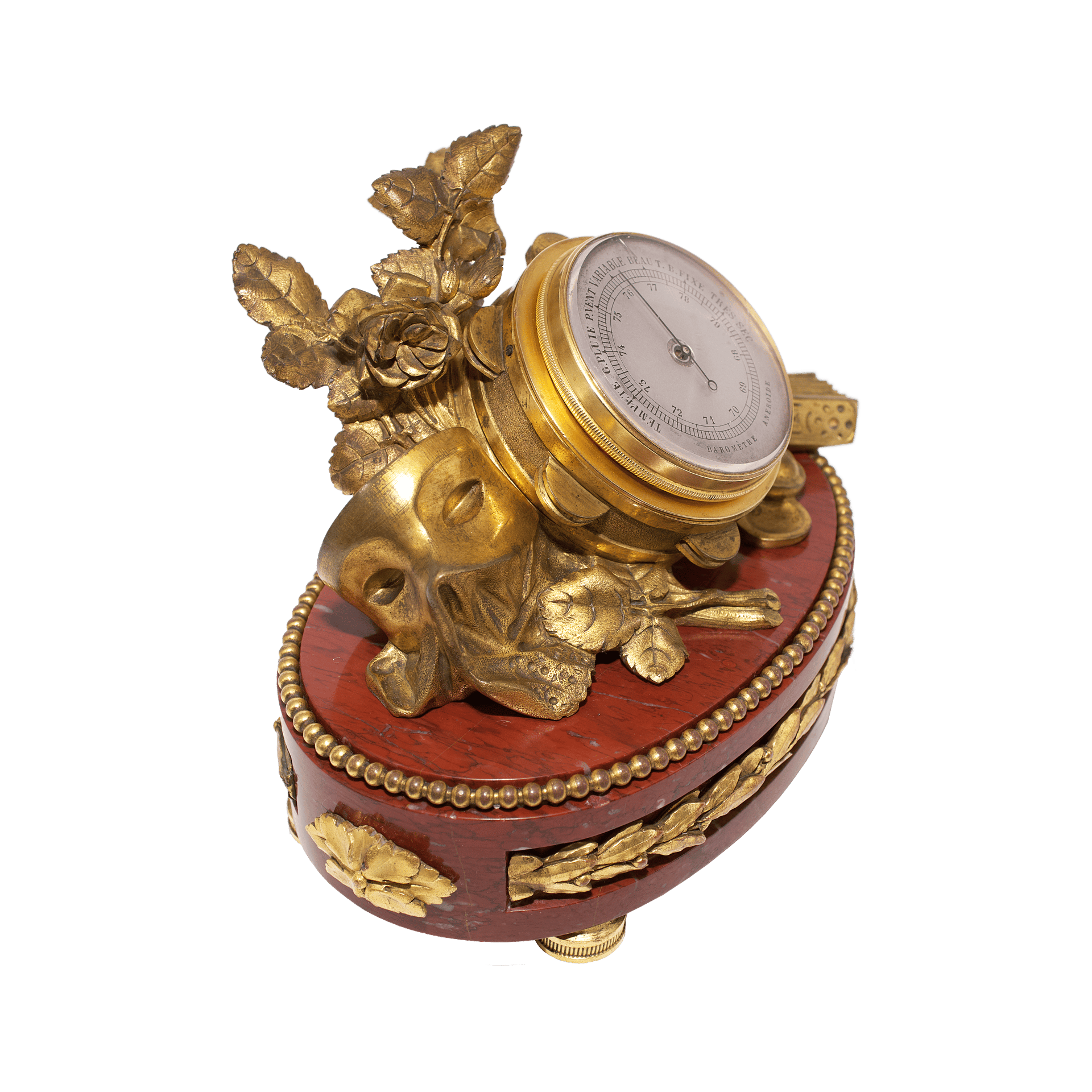 Napoleon III Ormolu and Rouge Griotte Marble Aneroid Barometer