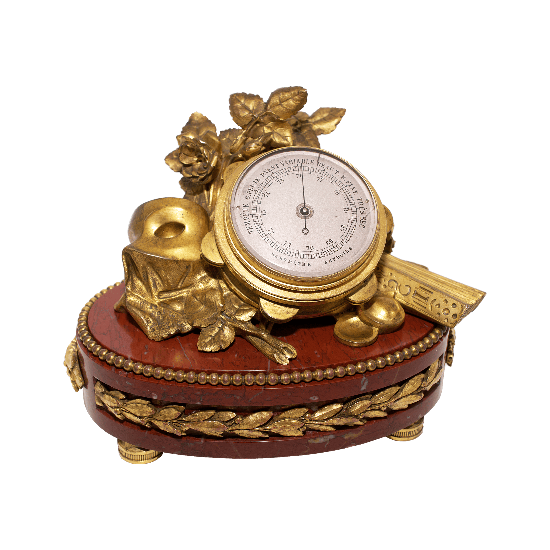 Napoleon III Ormolu and Rouge Griotte Marble Aneroid Barometer