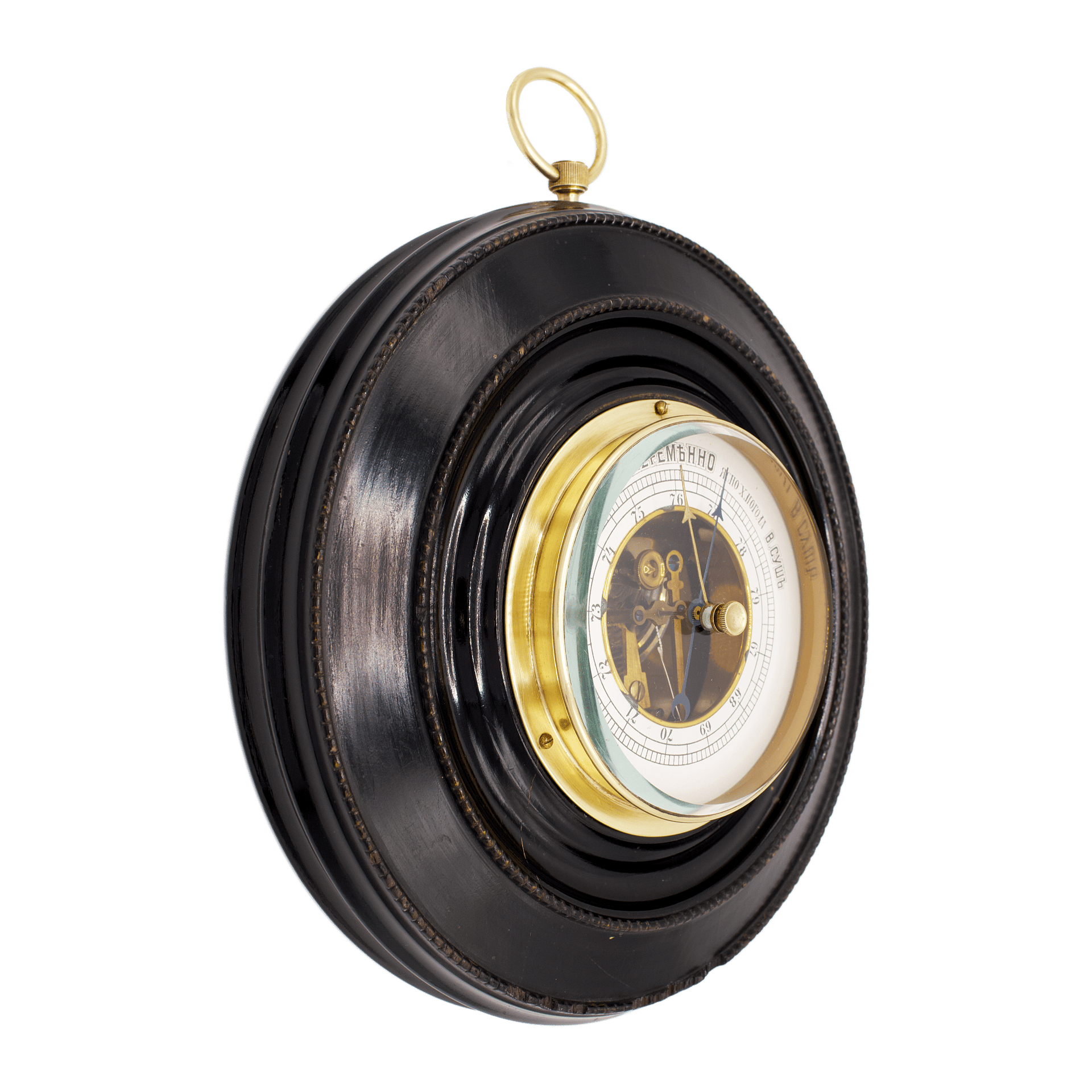 Russian Empire black-lacquered cased aneroid barometer