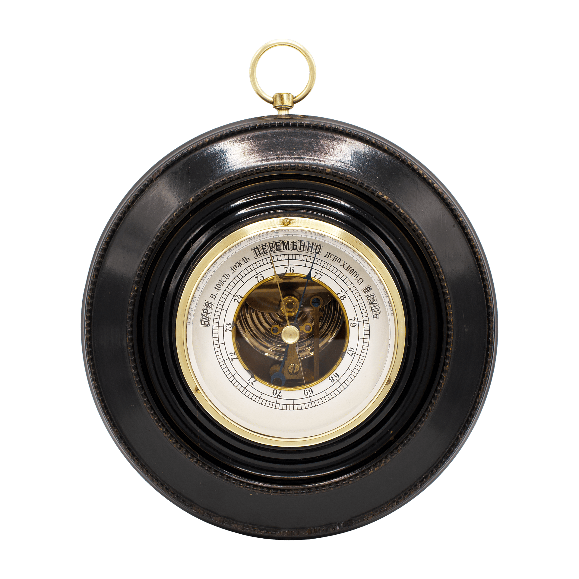 Russian Empire black-lacquered cased aneroid barometer
