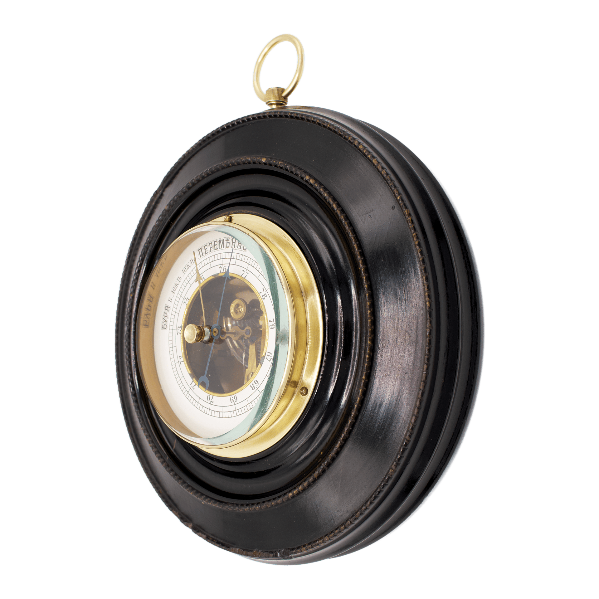 Russian Empire black-lacquered cased aneroid barometer
