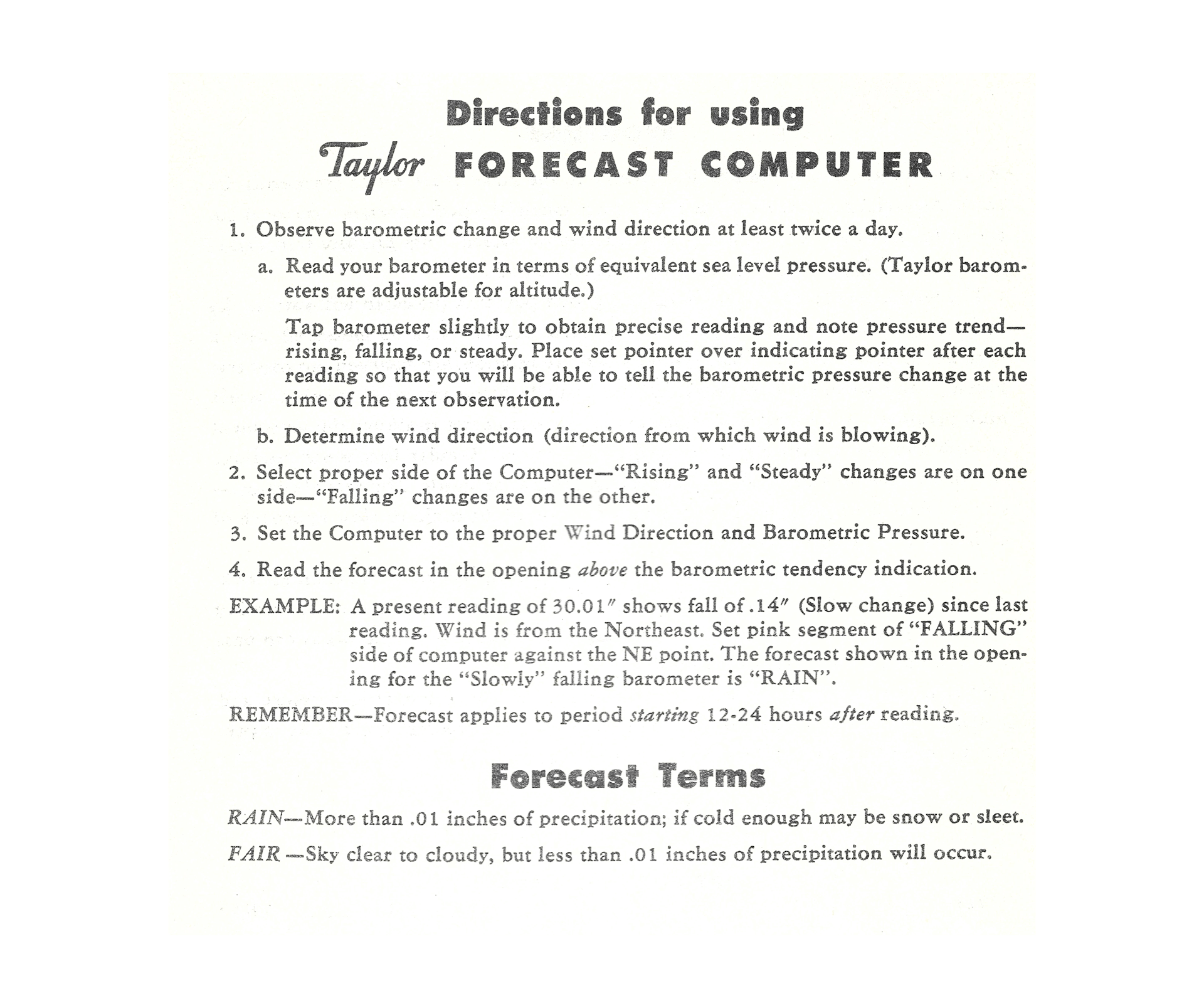 Taylor Forecast Computer