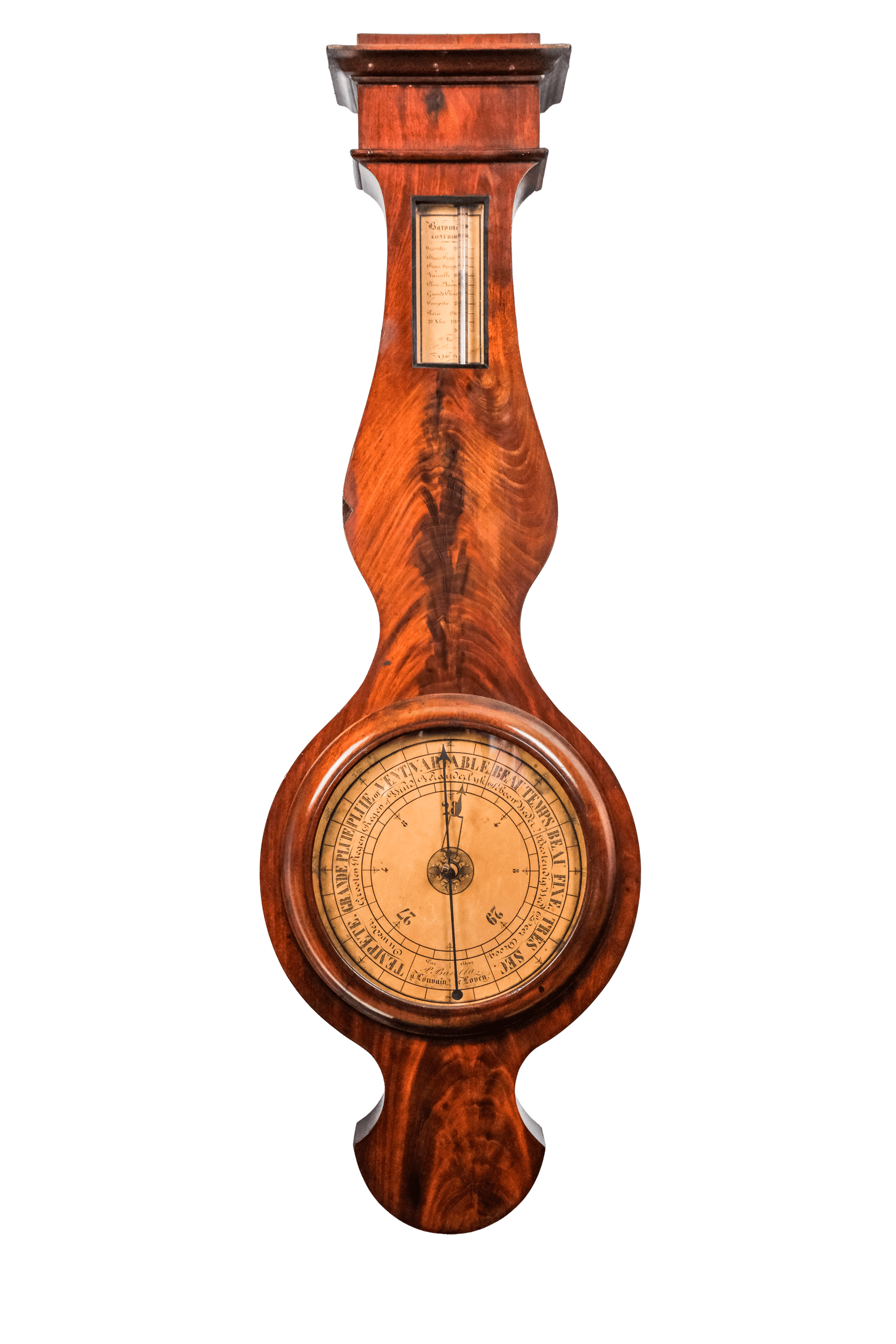 Flame-mahogany wheel barometer with controleur