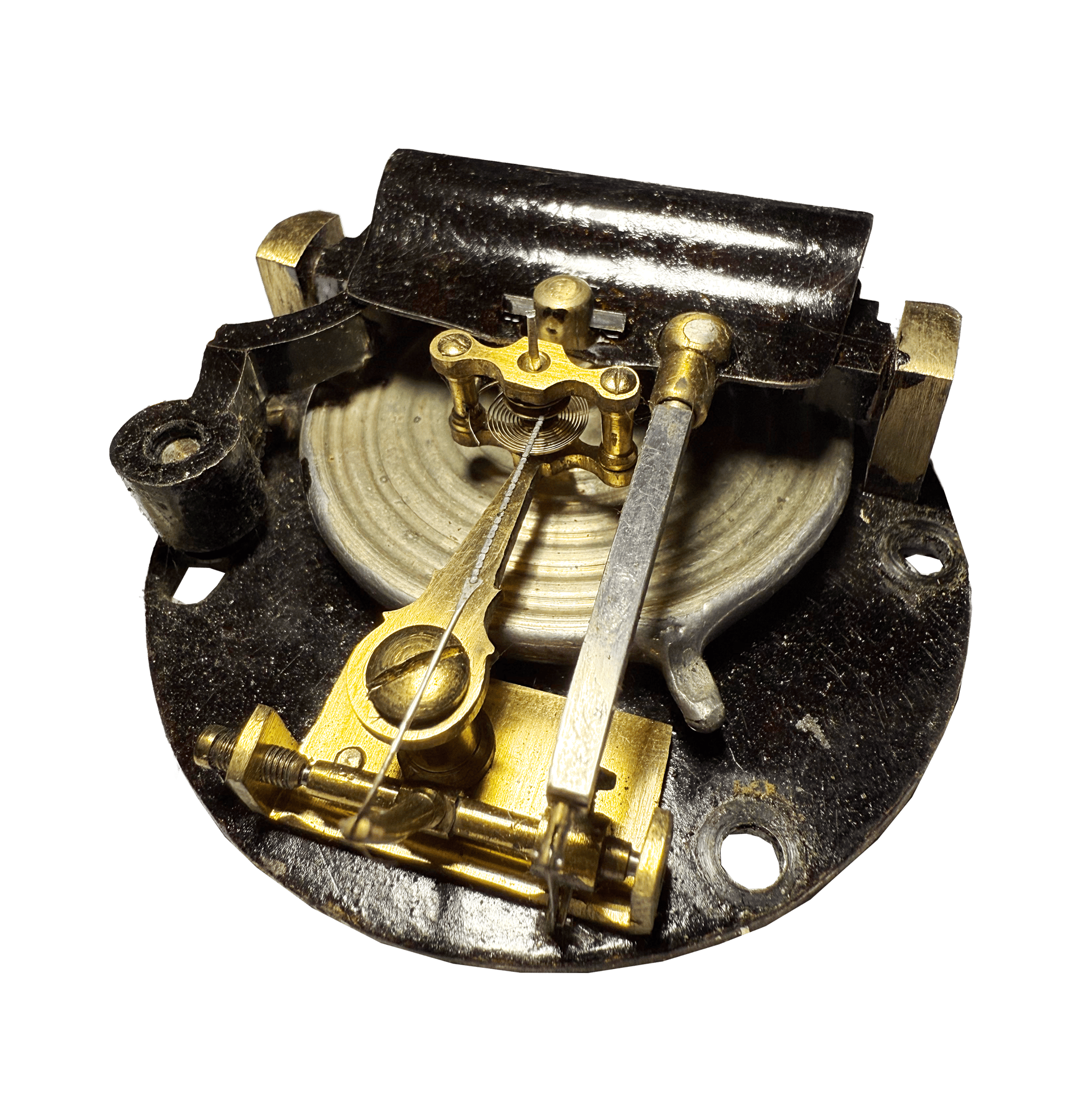 Brass-cased barometer in a mahogany casket with a strap