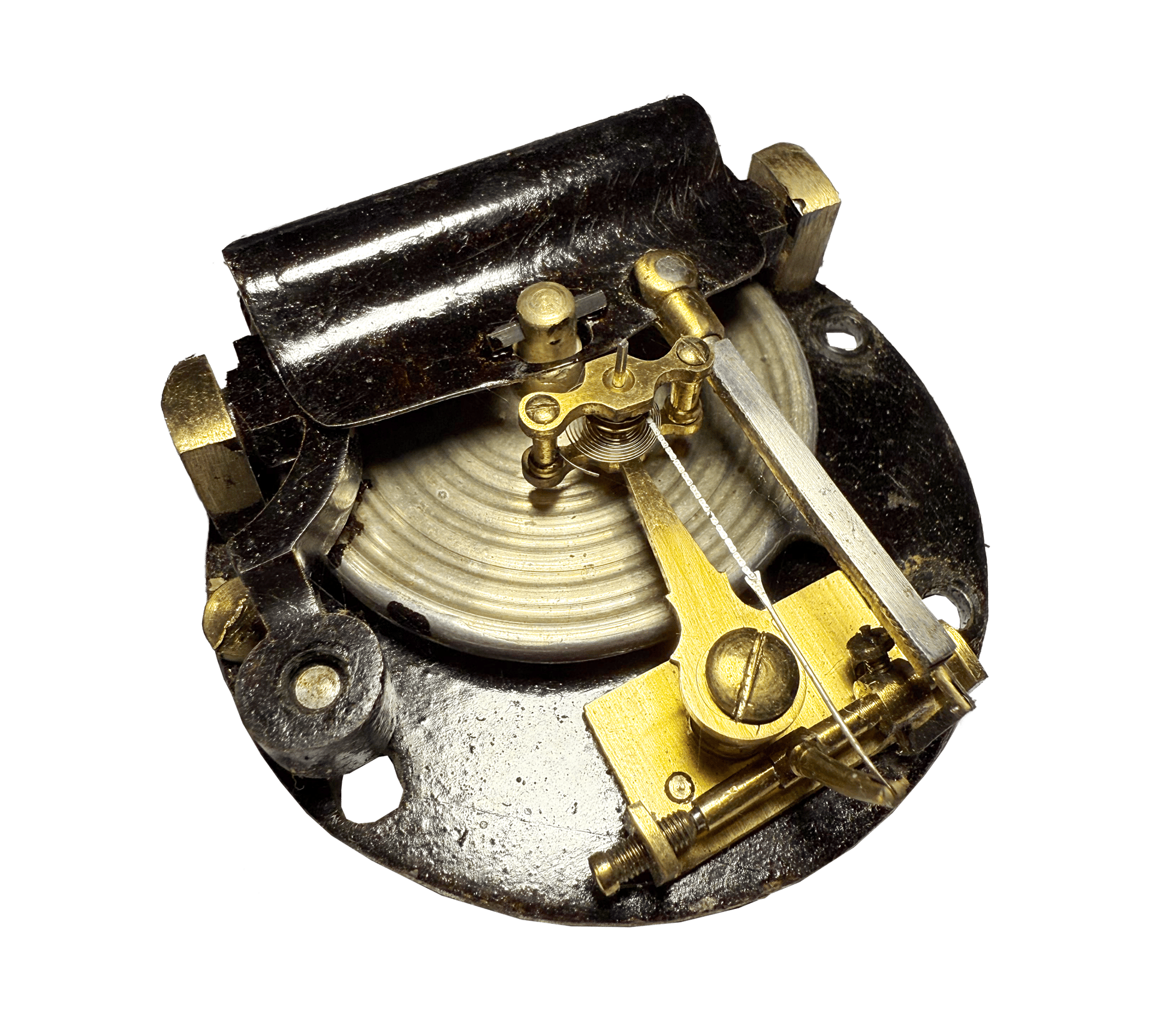 Brass-cased barometer in a mahogany casket with a strap