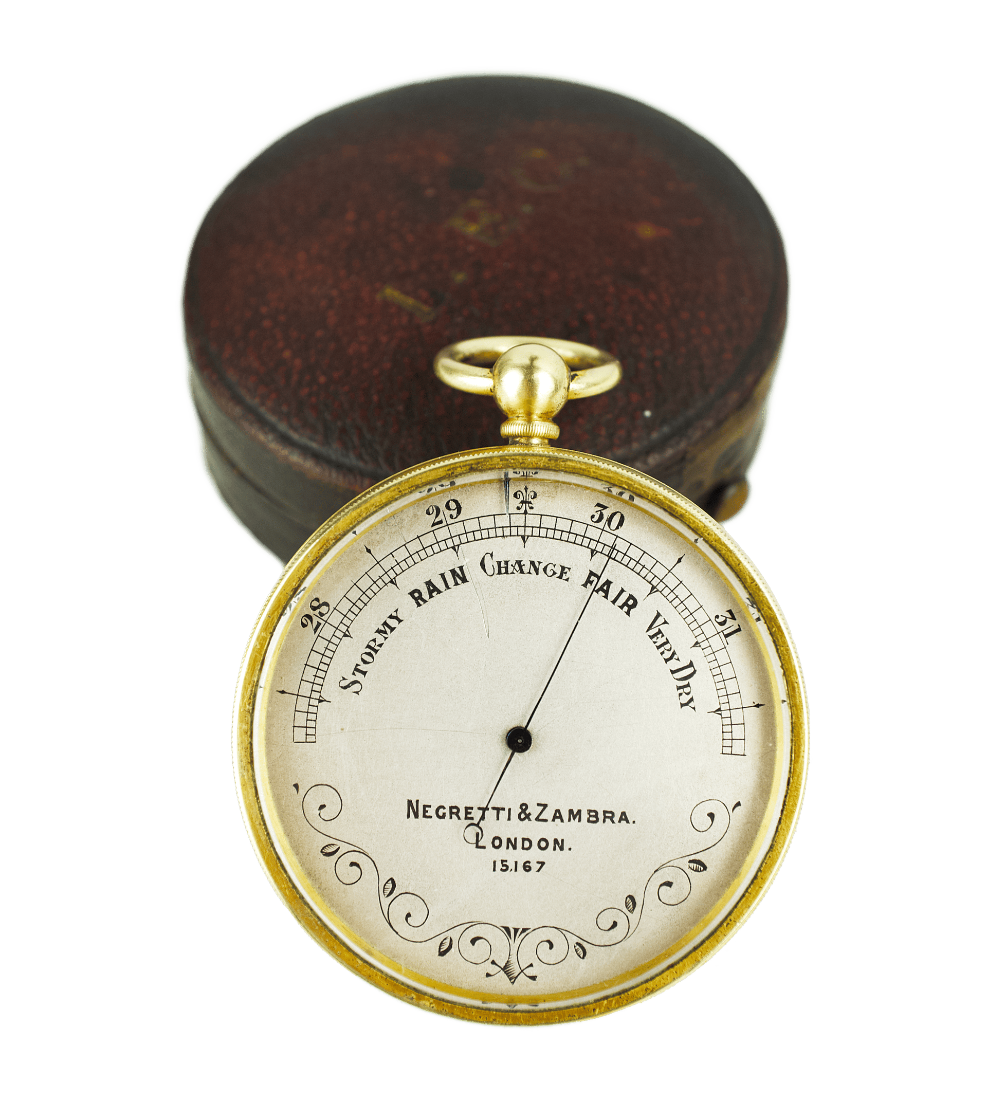 Watch-size aneroid barometer with an ornamented dial