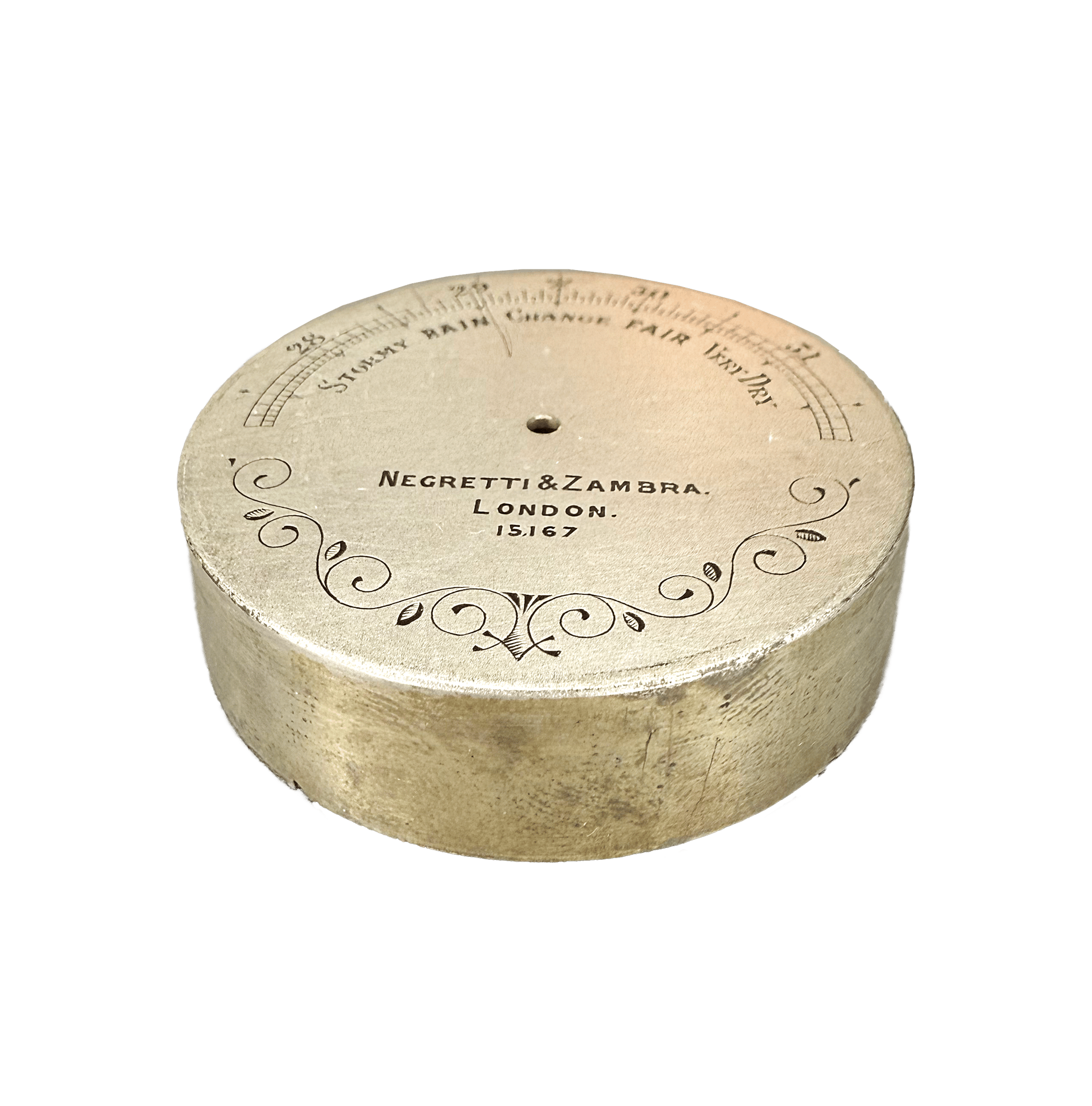 Watch-size aneroid barometer with an ornamented dial