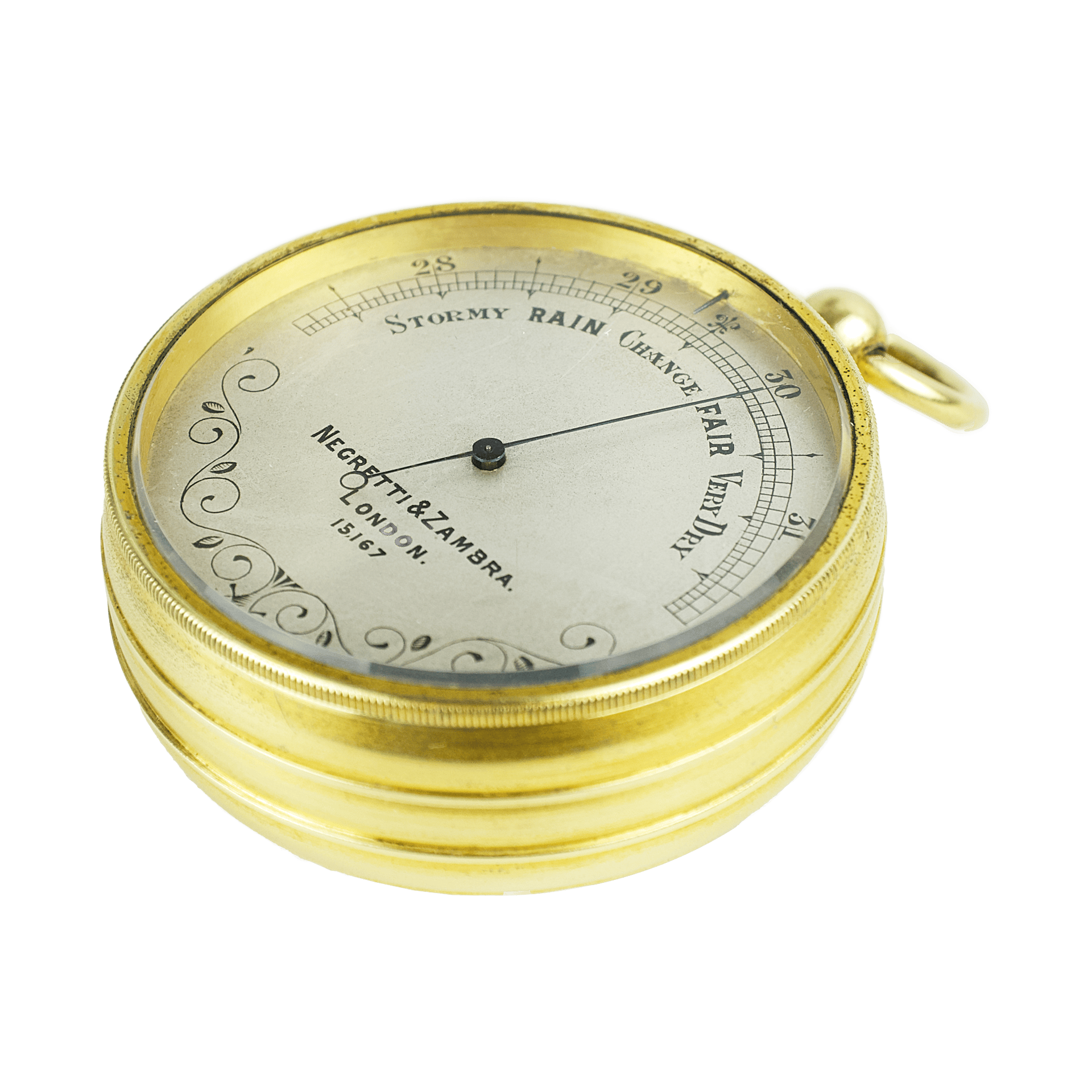 Watch-size aneroid barometer with an ornamented dial