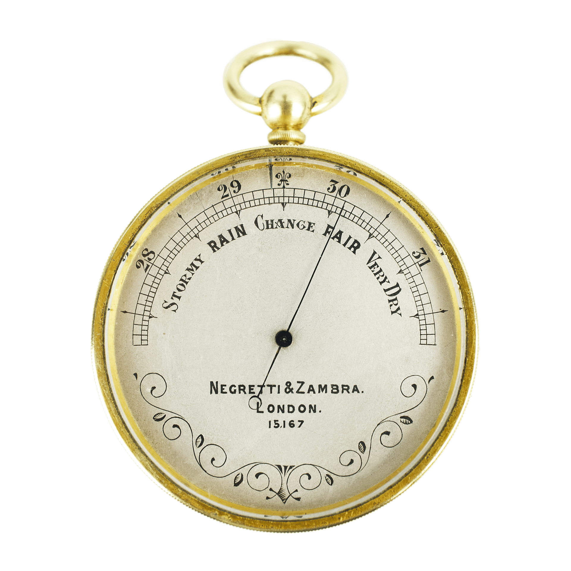 Watch-size aneroid barometer with an ornamented dial