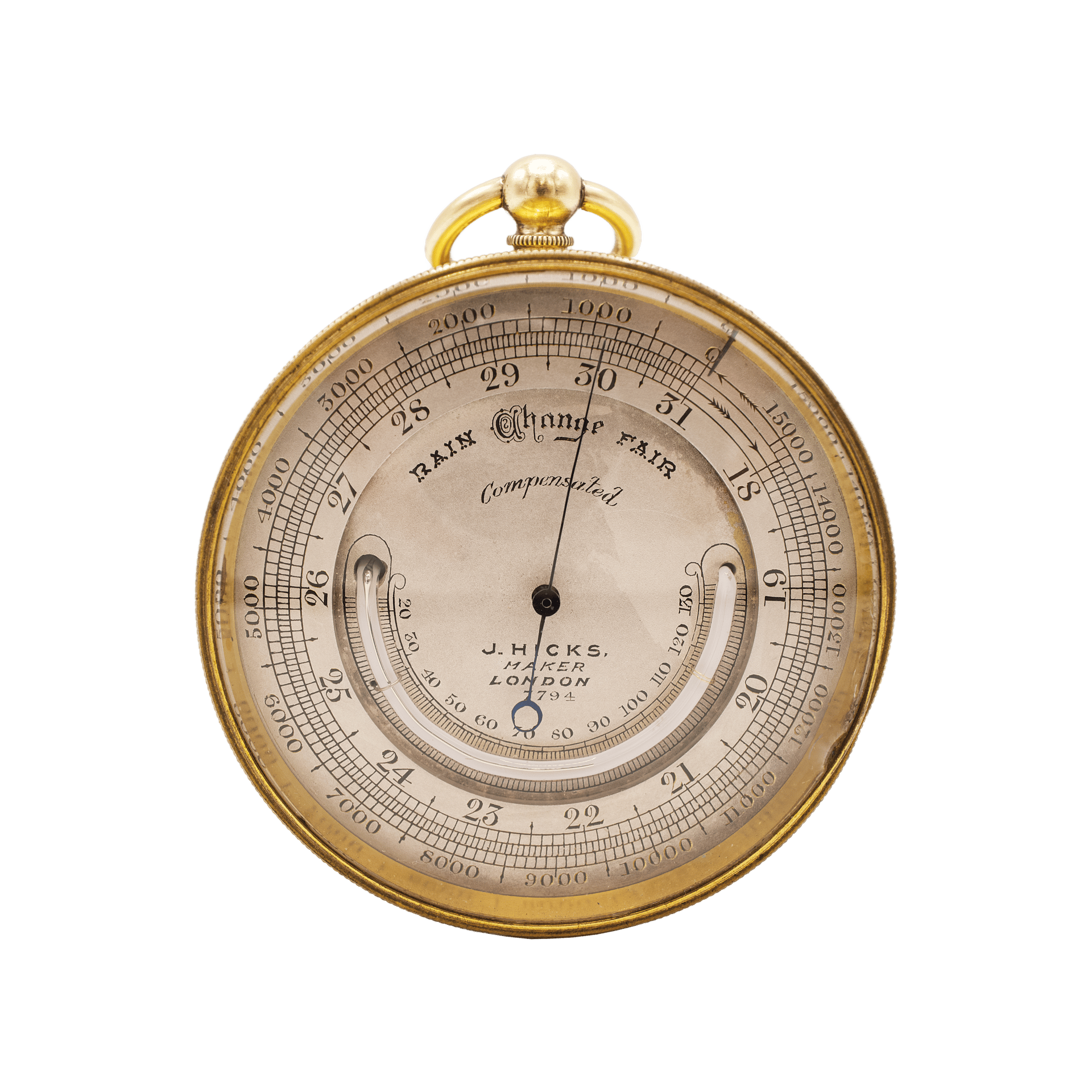 Pocket barometer featuring a thermometer
