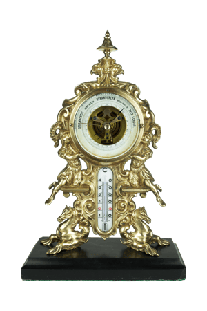 Brass baroque-ornamented desk barometer