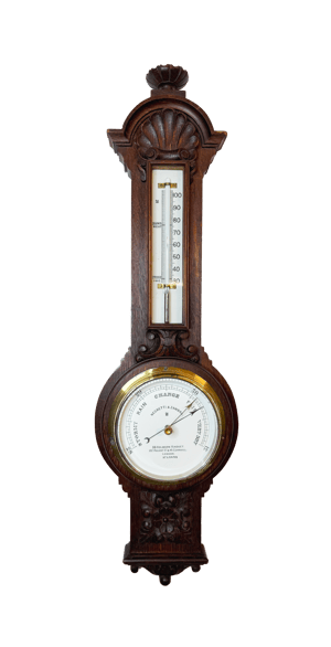 Carved oak English wall-mounted barometer