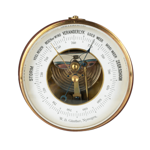 Drum-shaped mahogany barometer