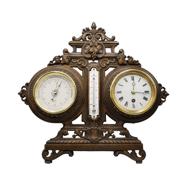Mantel clock with barometer and thermometer