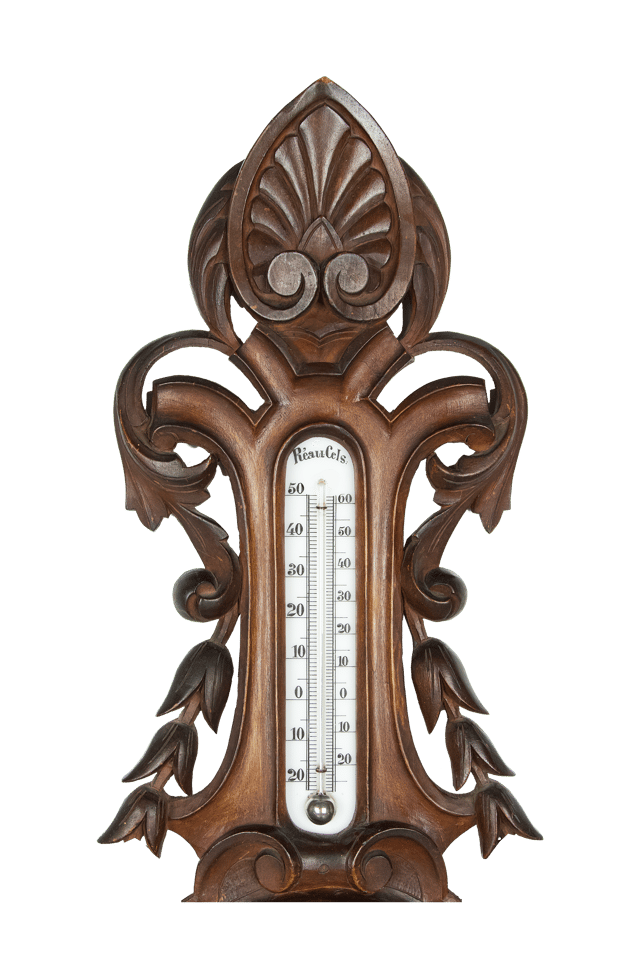 Carved Walnut-Cased Aneroid Barometer thumbnail 3