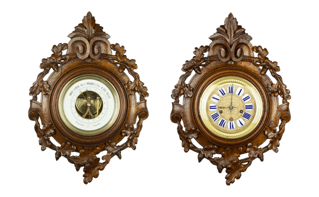 Breguet Aneroid Barometer and Wall Clock Garniture