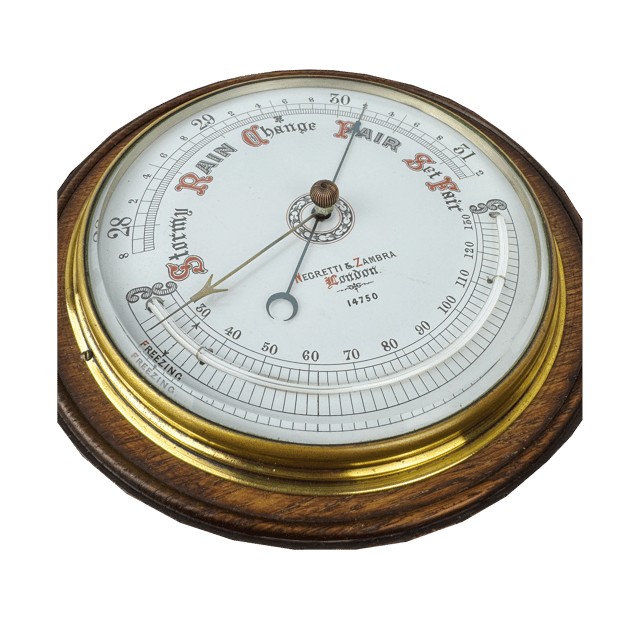 Carved oak round aneroid barometer thumbnail 4