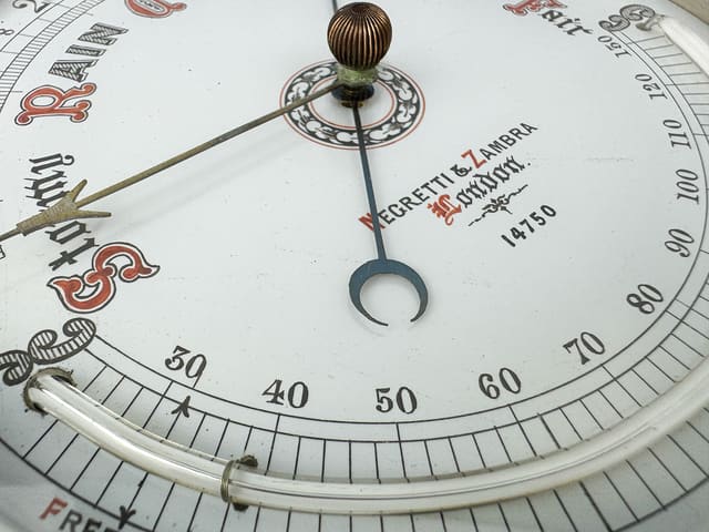 Carved oak round aneroid barometer thumbnail 6