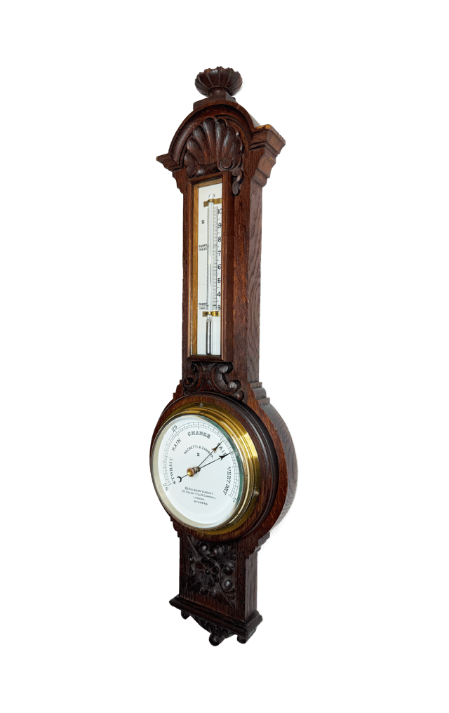 Carved oak English wall-mounted barometer thumbnail 2