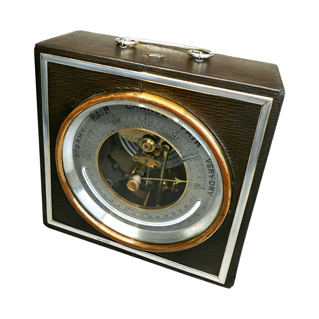 Royal desk barometer in a silver-mounted leather case thumbnail 2