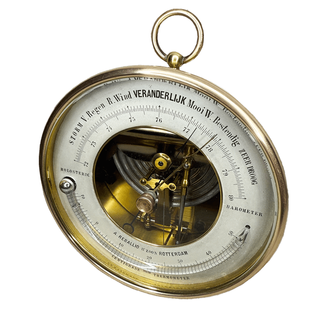 Brass-cased Dutch aneroid barometer thumbnail 2