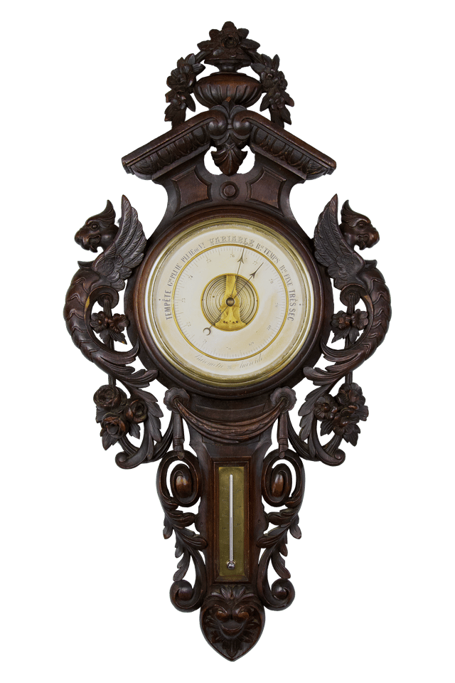 Carved oak case with griffins barometer