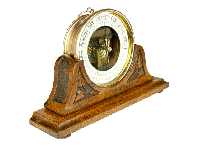 Brass-cased barometer on a burr oak stand thumbnail 2