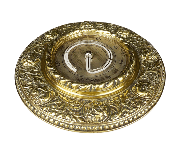 Bronze-Mounted Mercury Thermometer with Medallions thumbnail 2
