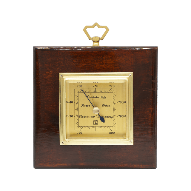 Square Mahogany-Cased Aneroid Barometer