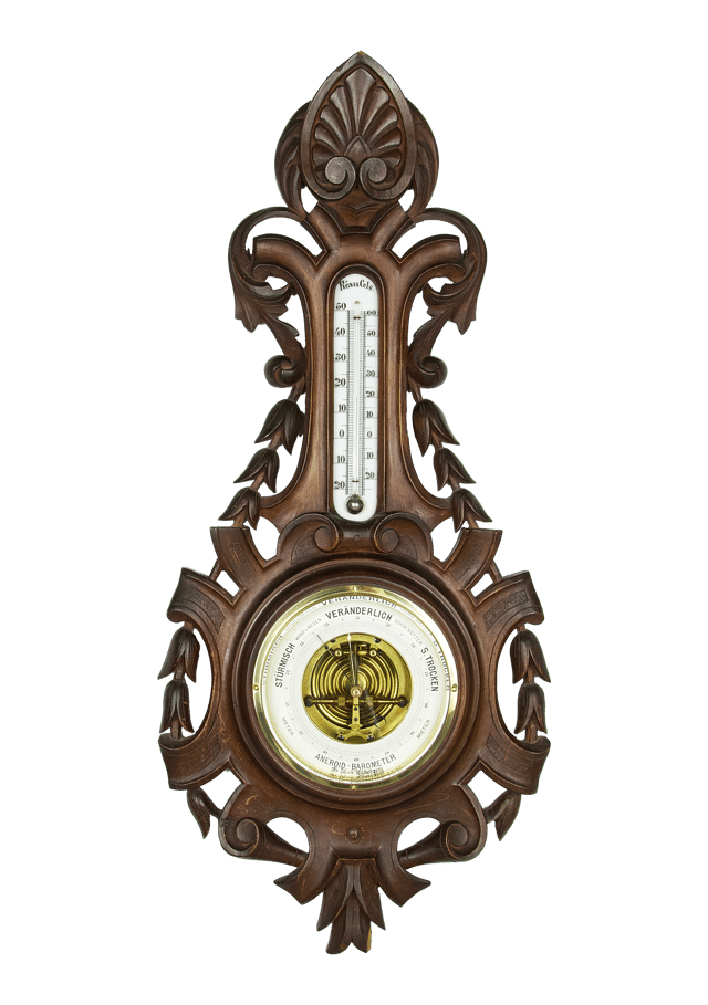 Carved Walnut-Cased Aneroid Barometer