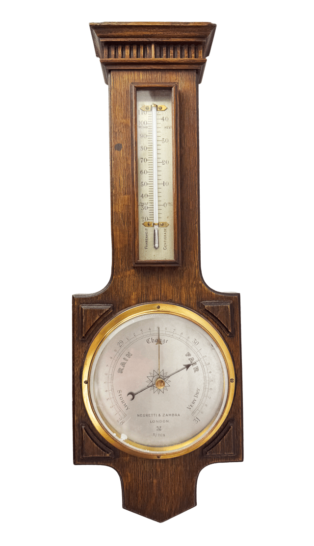 Neo-Gothic solid oak barometer