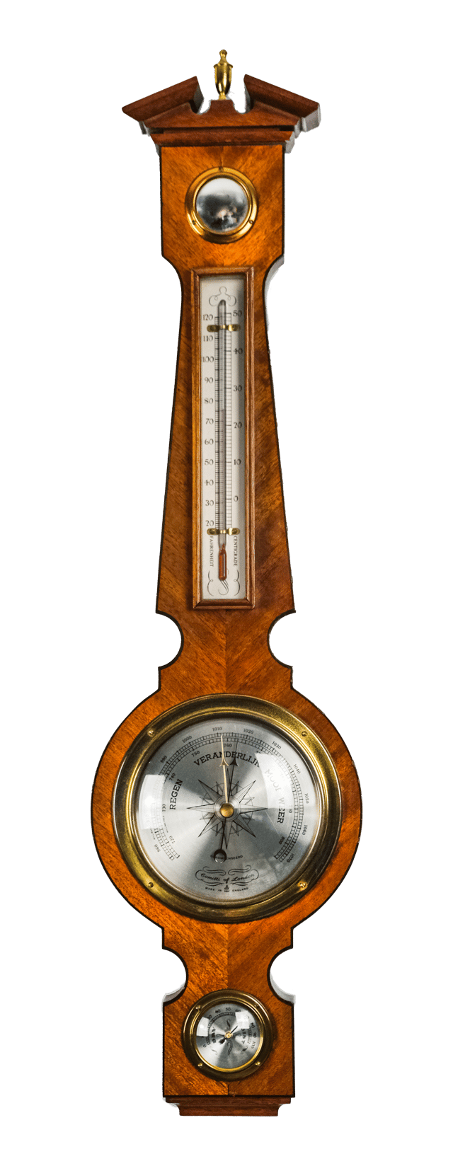 4-dial mahogany aneroid barometer