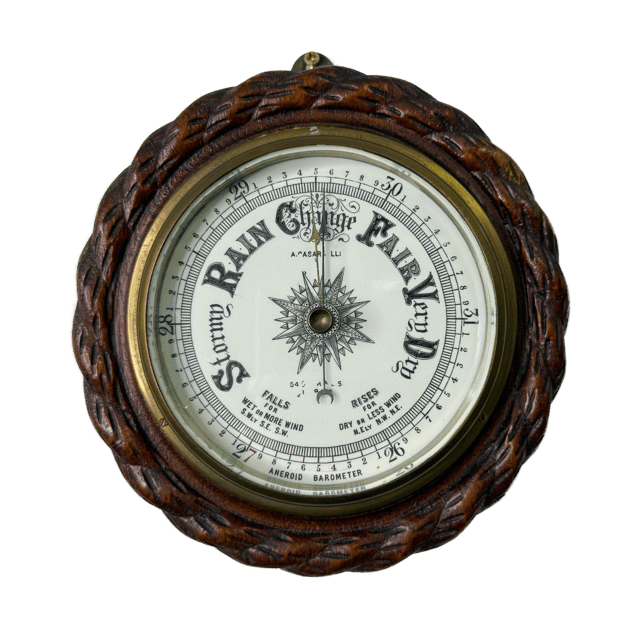 Aneroid barometer featuring a rope-pattern frame