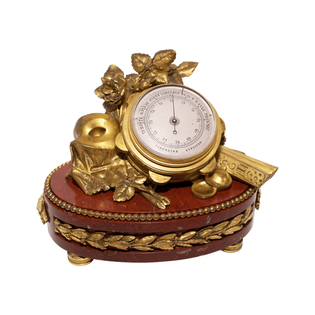 Napoleon III Ormolu and Rouge Griotte Marble Aneroid Barometer
