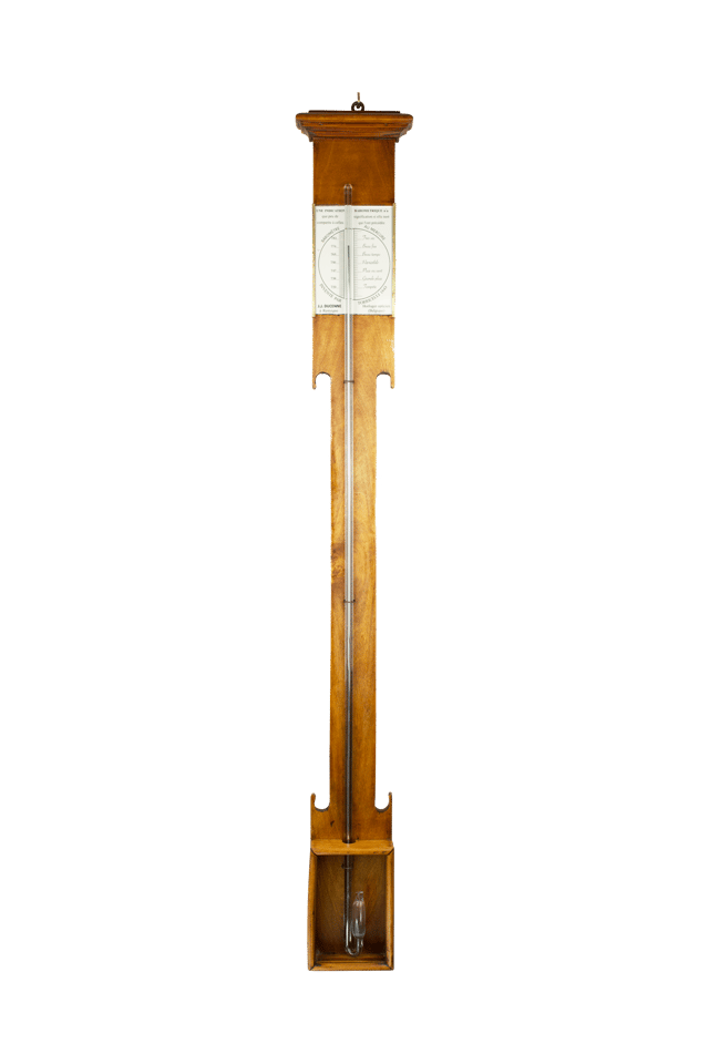 Stick barometer featuring a glazed cistern box