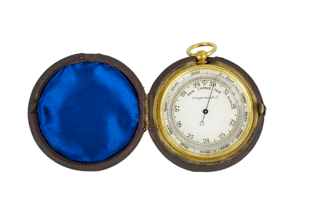 Watch-size gilt brass case aneroid barometer