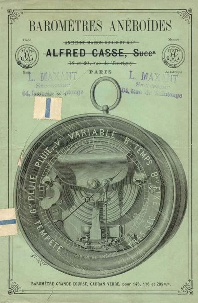 Brass-cased barometer on a burr oak stand